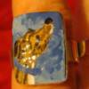 Brindle on blue rectangular shell ring
For sale
